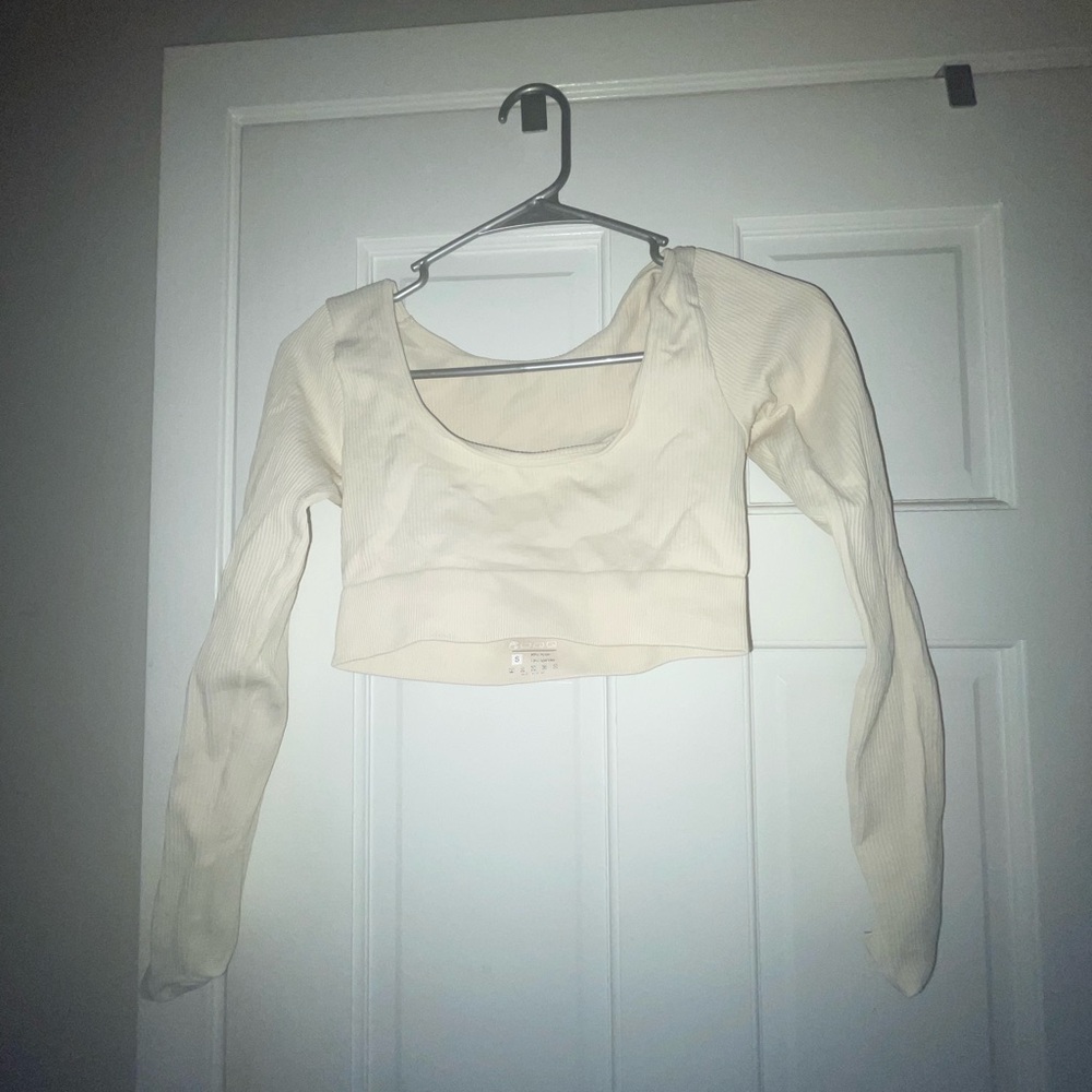 Cream Long Sleeve Crop Top